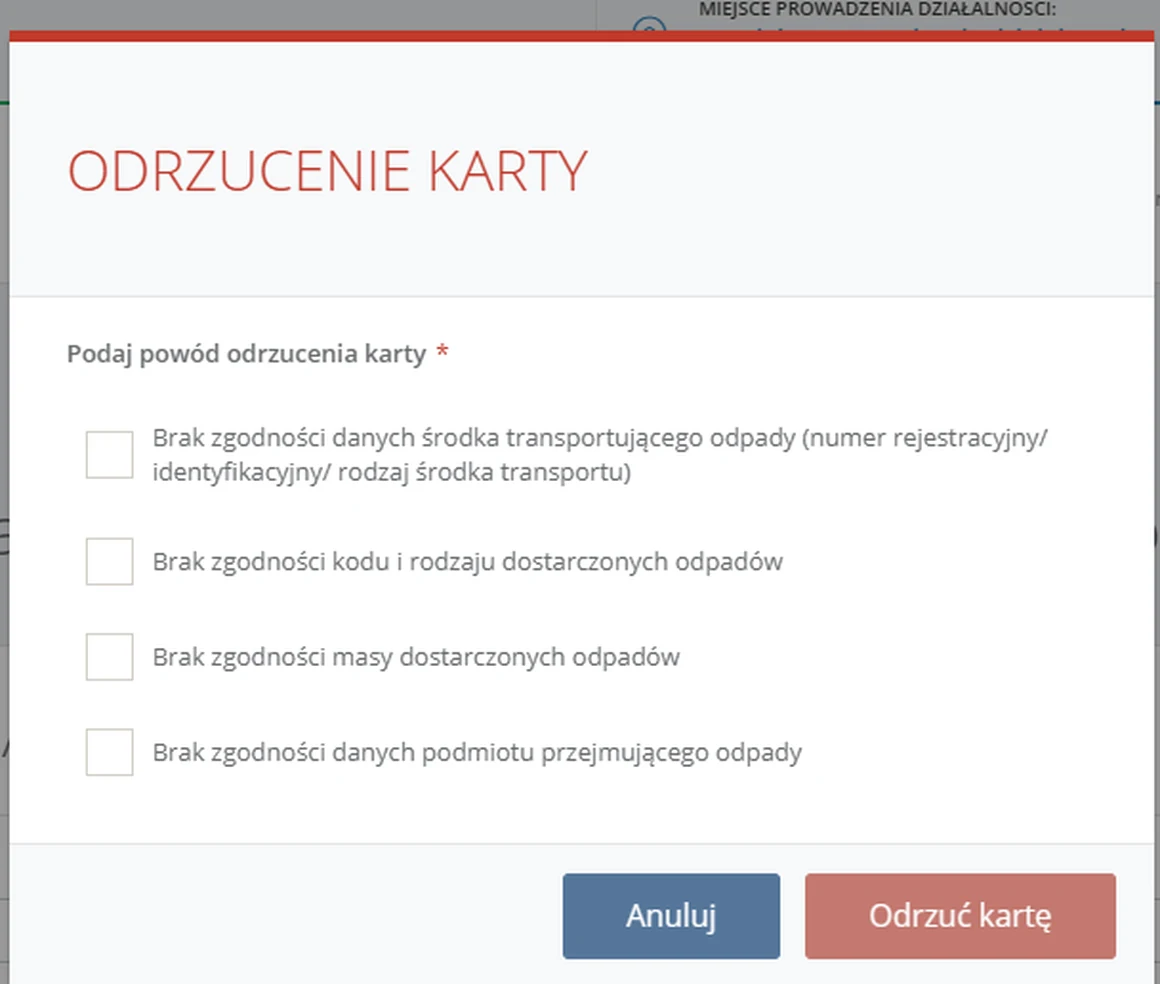 Okno odrzucenia karty od 2027: cztery powody odrzucenia, jeden do wyboru