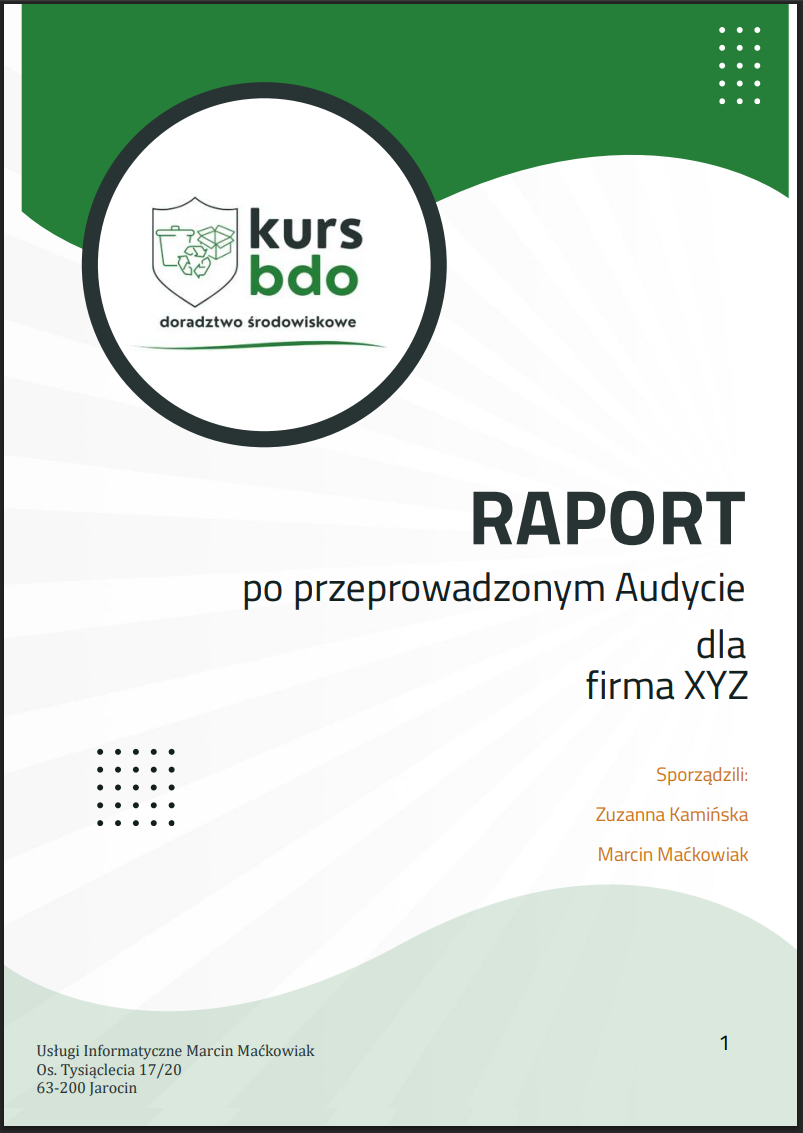 Strona tytułowa raportu po przeprowadzonym audycie BDO